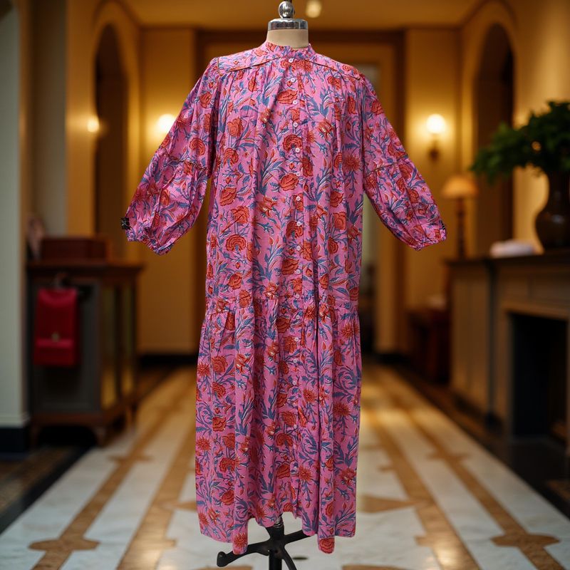 S-M Yazrin Printed Cotton Dress 57" Long Jalabiya