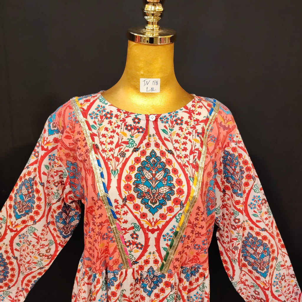 L-XL Zahida Cotton Printed Dress 57" Long Jalabiya