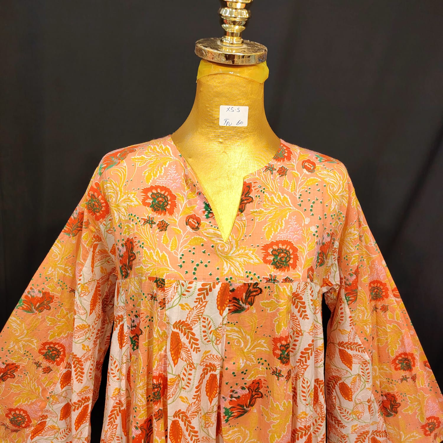 XS-S Zahida Cotton Printed Dress 54" Long Jalabiya
