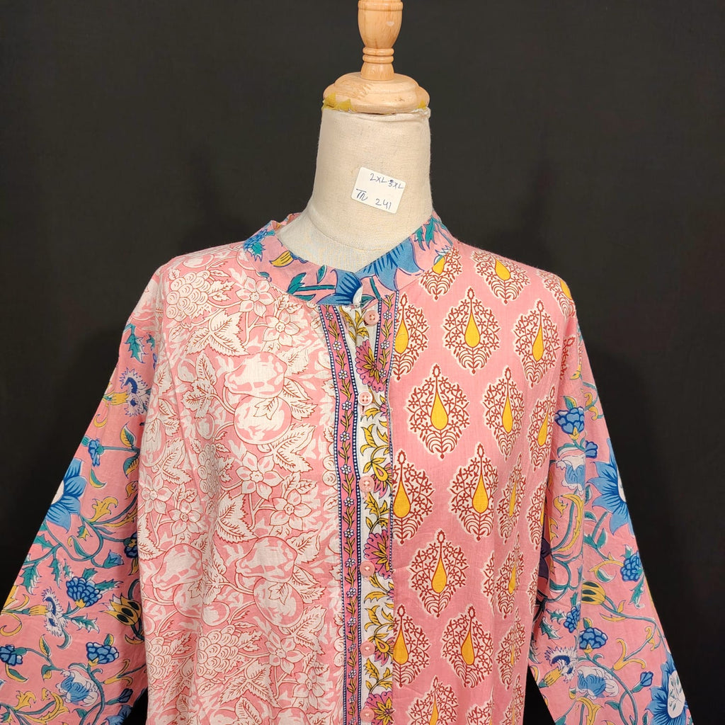 2XL-3XL Aquamarine Printed Cotton Dress 57" Long Jalabiya