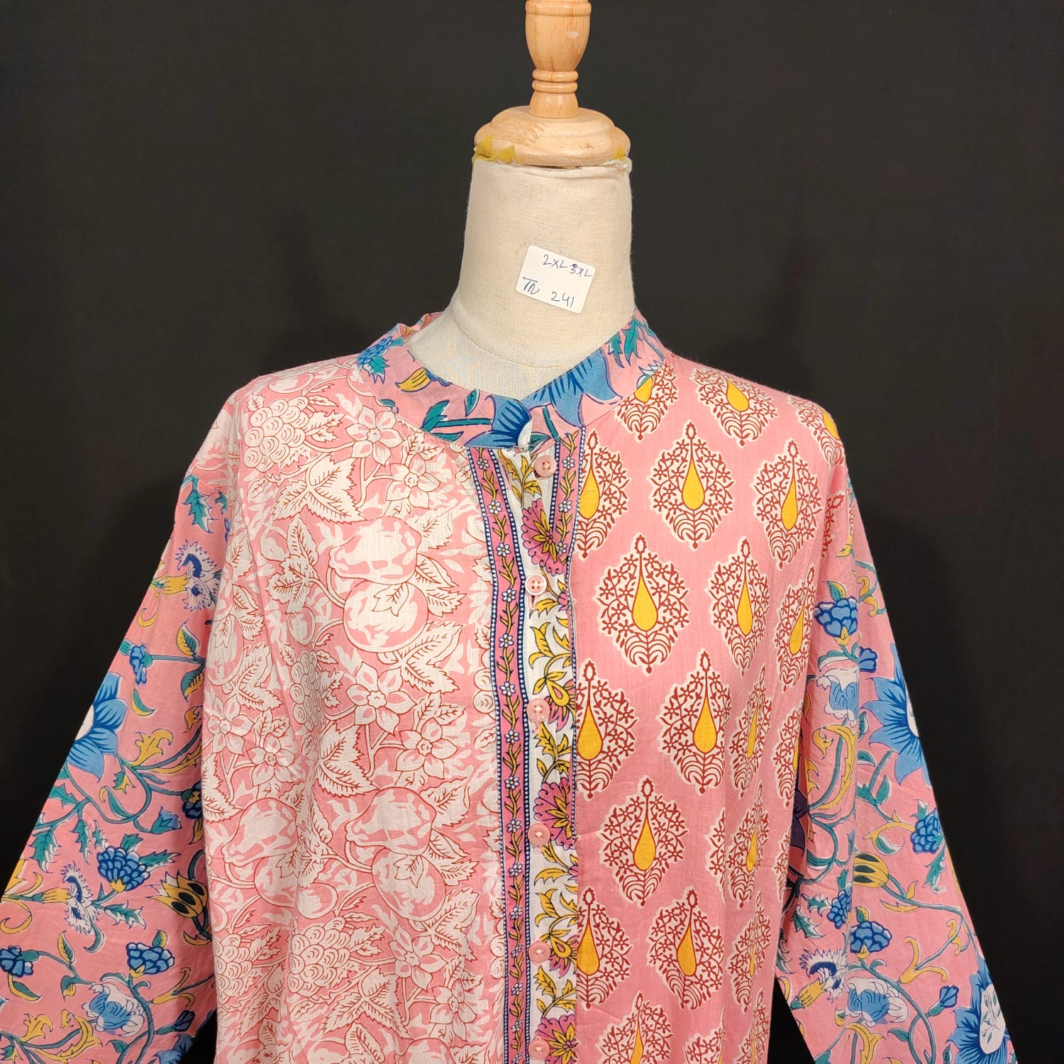 2XL-3XL Aquamarine Printed Cotton Dress 57" Long Jalabiya