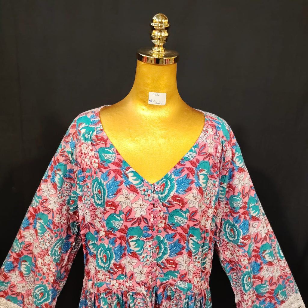 L-XL Ari Cotton Printed Dress 57" Long Jalabiya