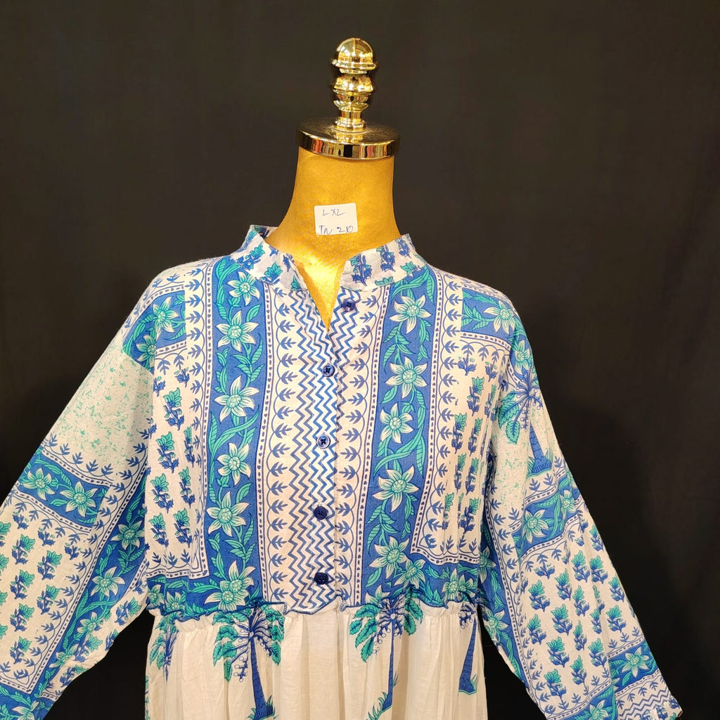 L-XL Afifa Cotton Printed Dress 57" Long Jalabiya