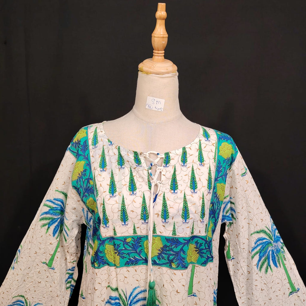 S/M Anaya Printed Cotton Dress 57" Long Jalabiya