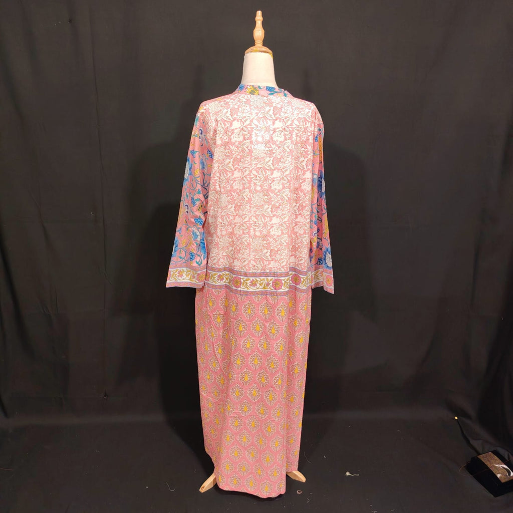 2XL-3XL Aquamarine Printed Cotton Dress 57" Long Jalabiya