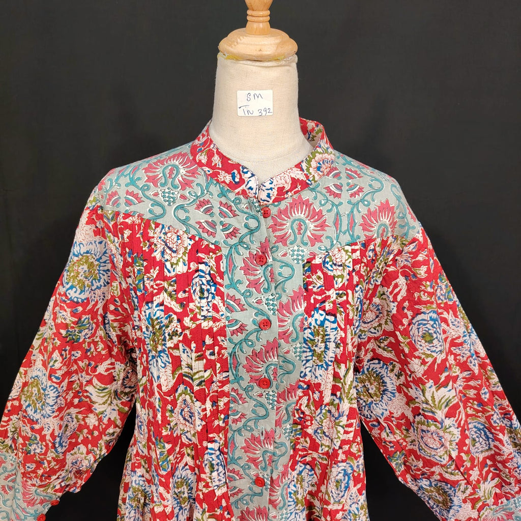 S/M Afren Printed Cotton Dress 57" Long Jalabiya