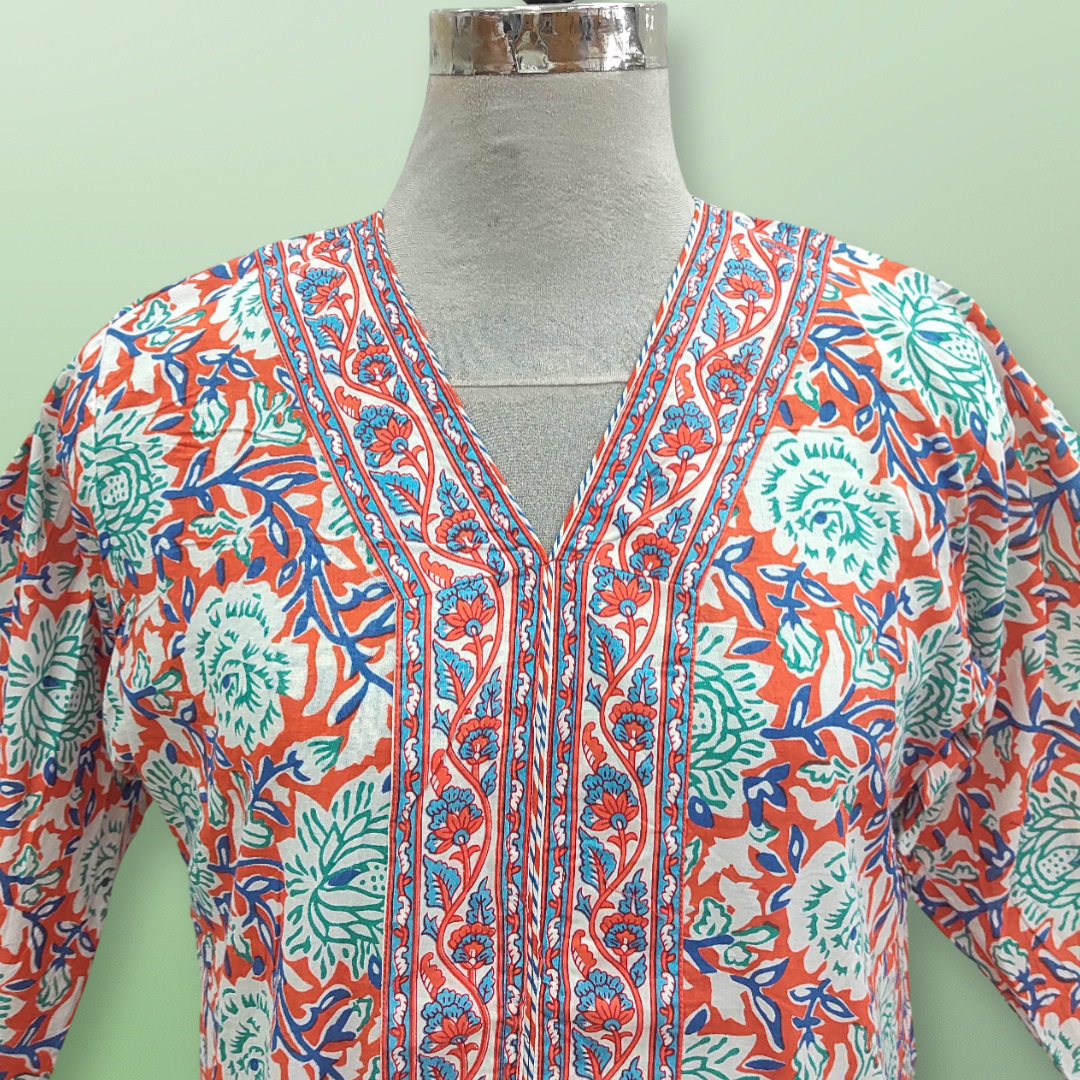 L/XL Aafia Printed Cotton Dress 57" Long Jalabiya