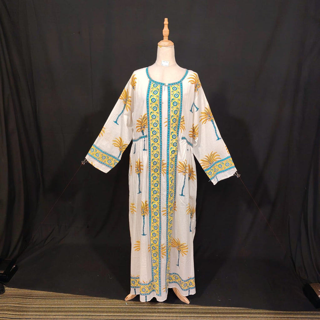 2XL-3XL Bhopali Printed Cotton Dress 57" Long Jalabiya