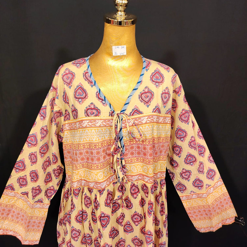 2XL-3XL Beach Printed Cotton Dress 57" Long Jalabiya