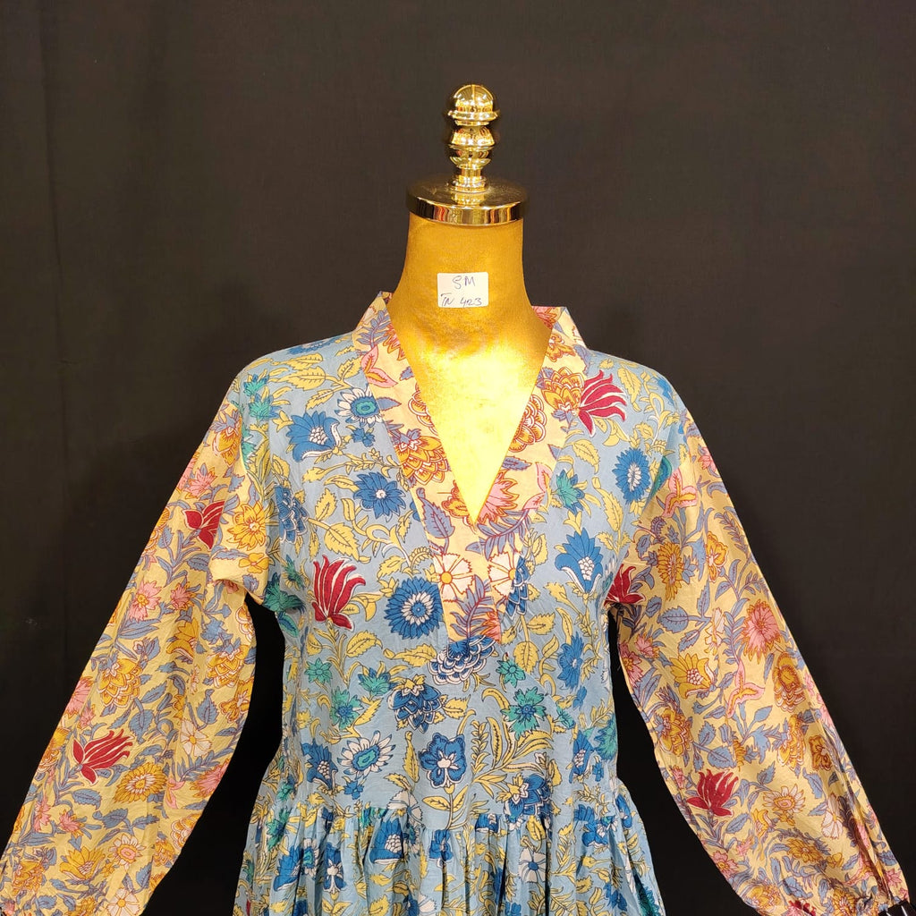 S/M Bahira Printed Cotton Dress 57" Long Jalabiya