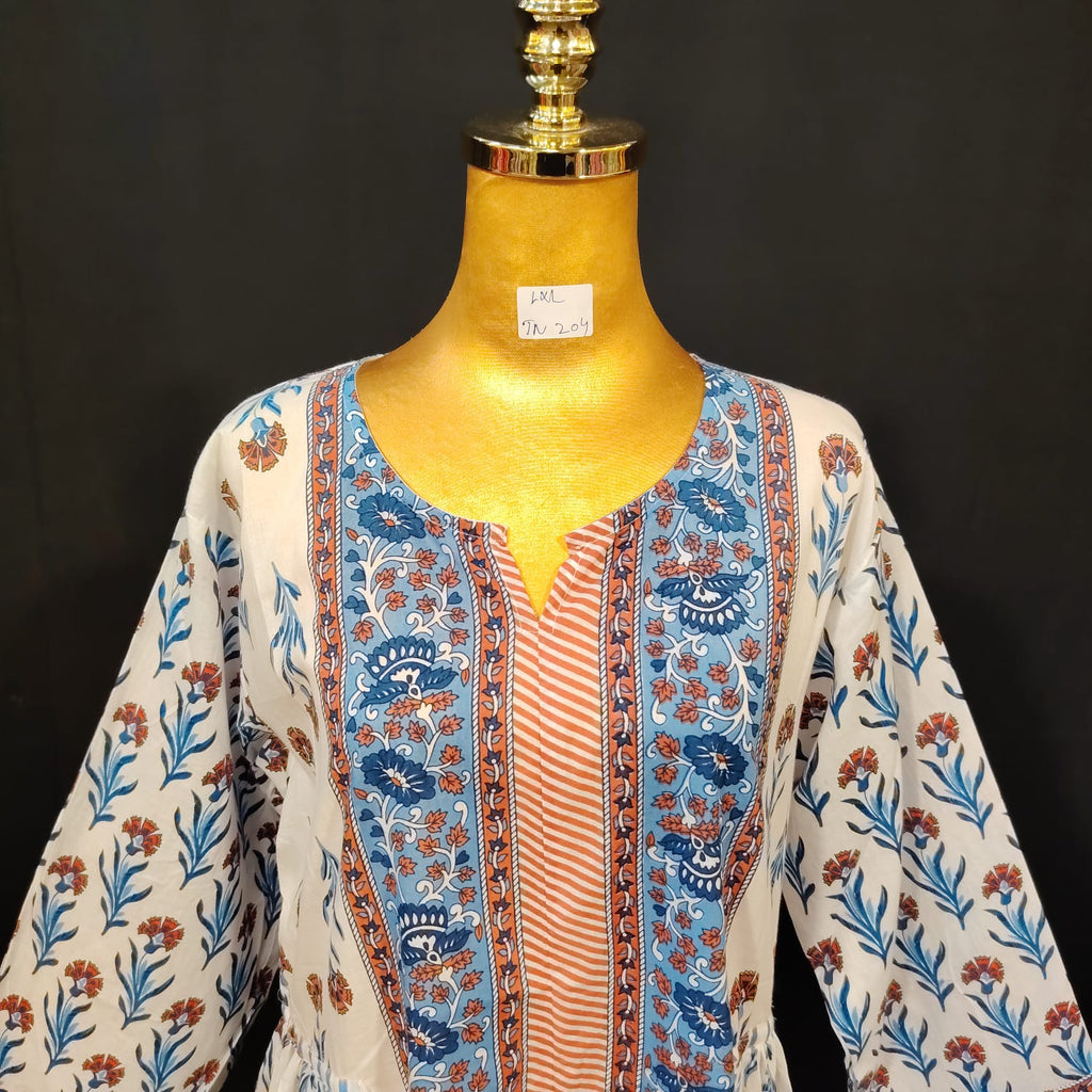 L-XL Bhopali Cotton Printed Dress 57" Long Jalabiya