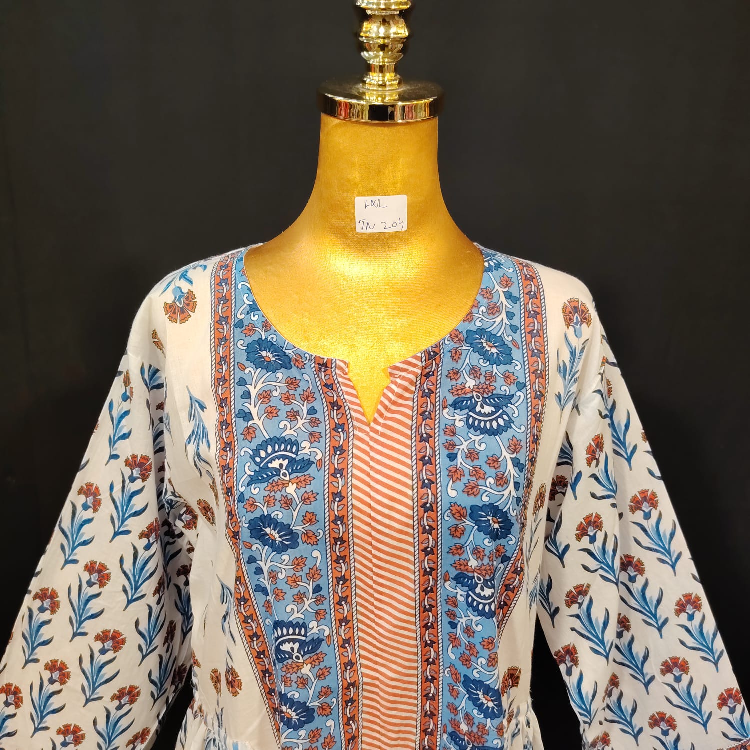 L-XL Bhopali Cotton Printed Dress 57" Long Jalabiya