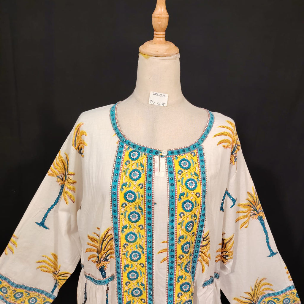 2XL-3XL Bhopali Printed Cotton Dress 57" Long Jalabiya