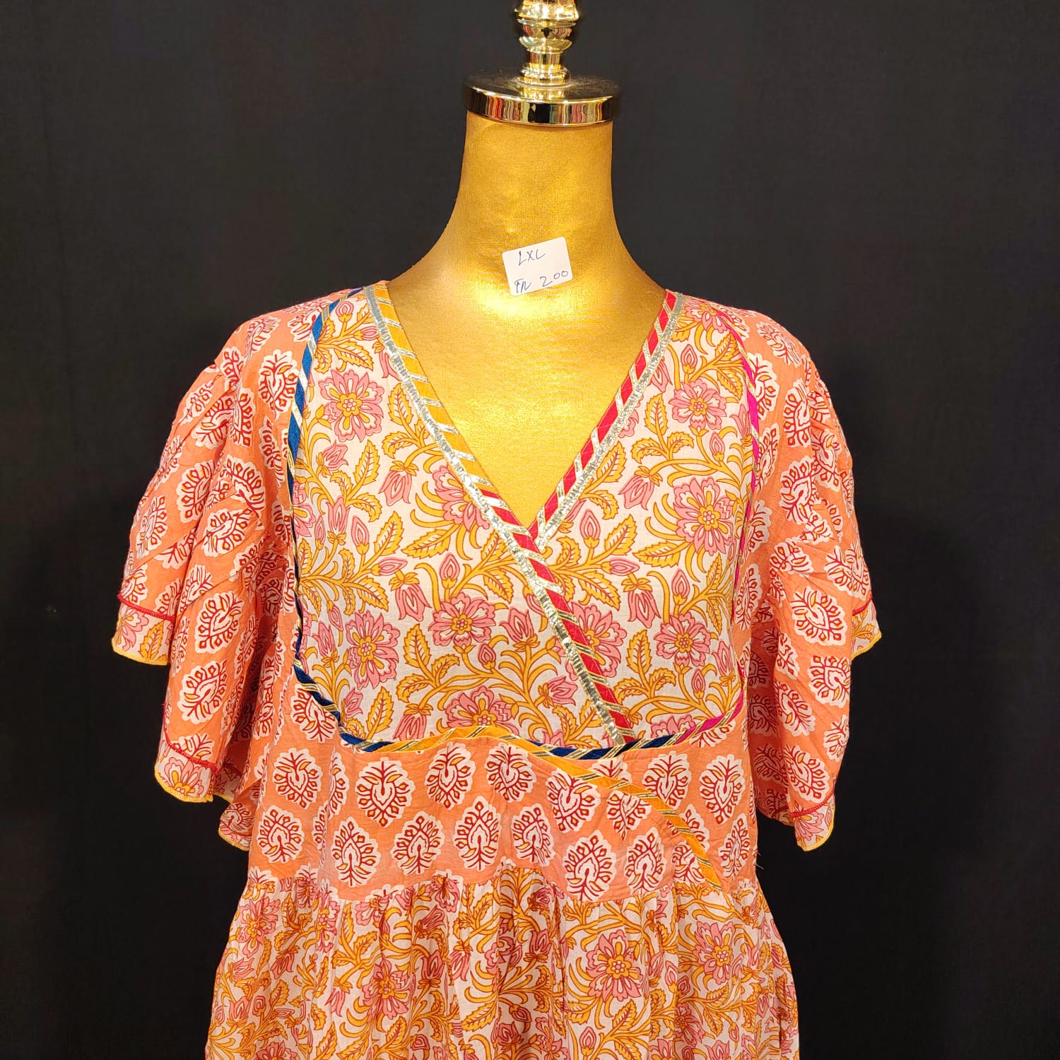 L-XL Dahlia Cotton Printed Dress 57" Long Jalabiya