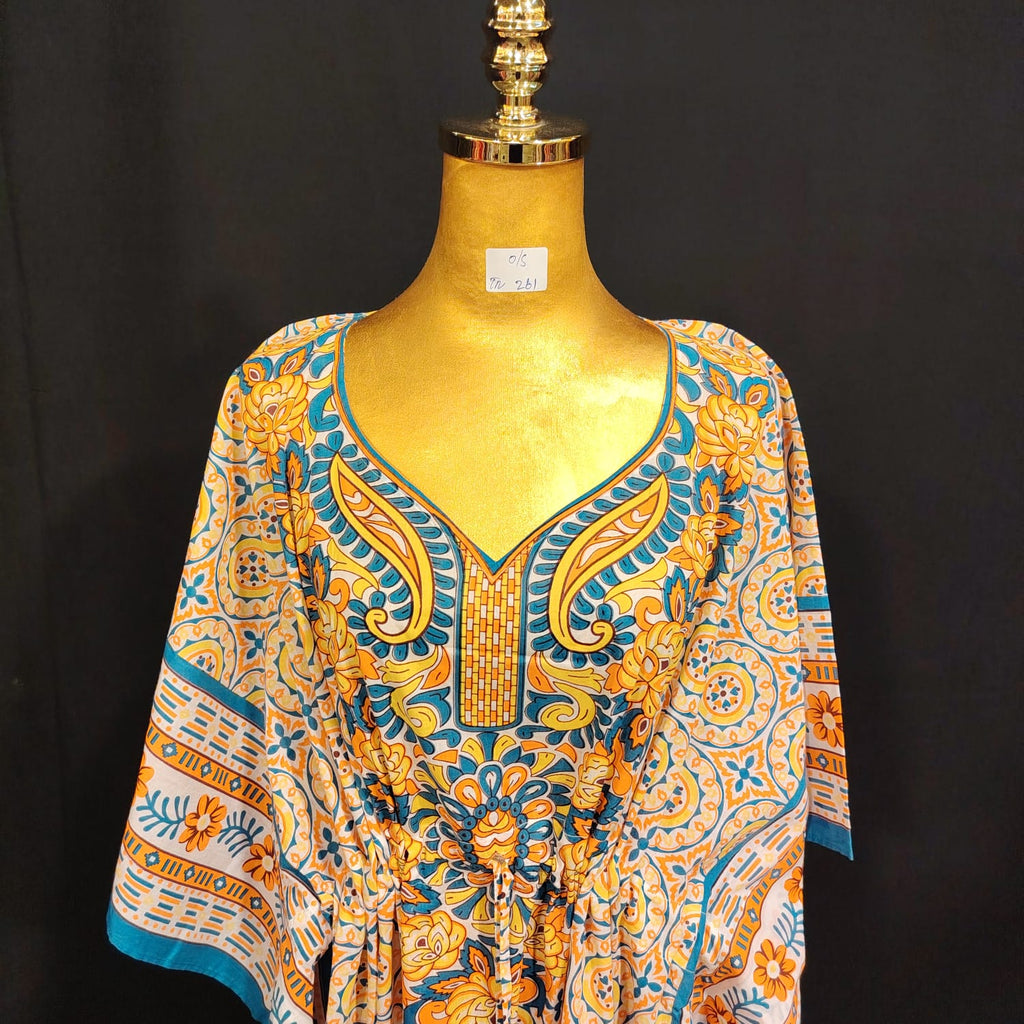 Free size Farasah Printed Cotton Dress 57" Long Jalabiya
