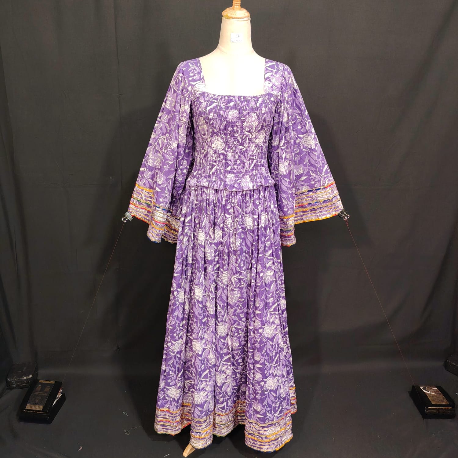 S/M Elzina Printed Cotton Dress 57" Long Jalabiya