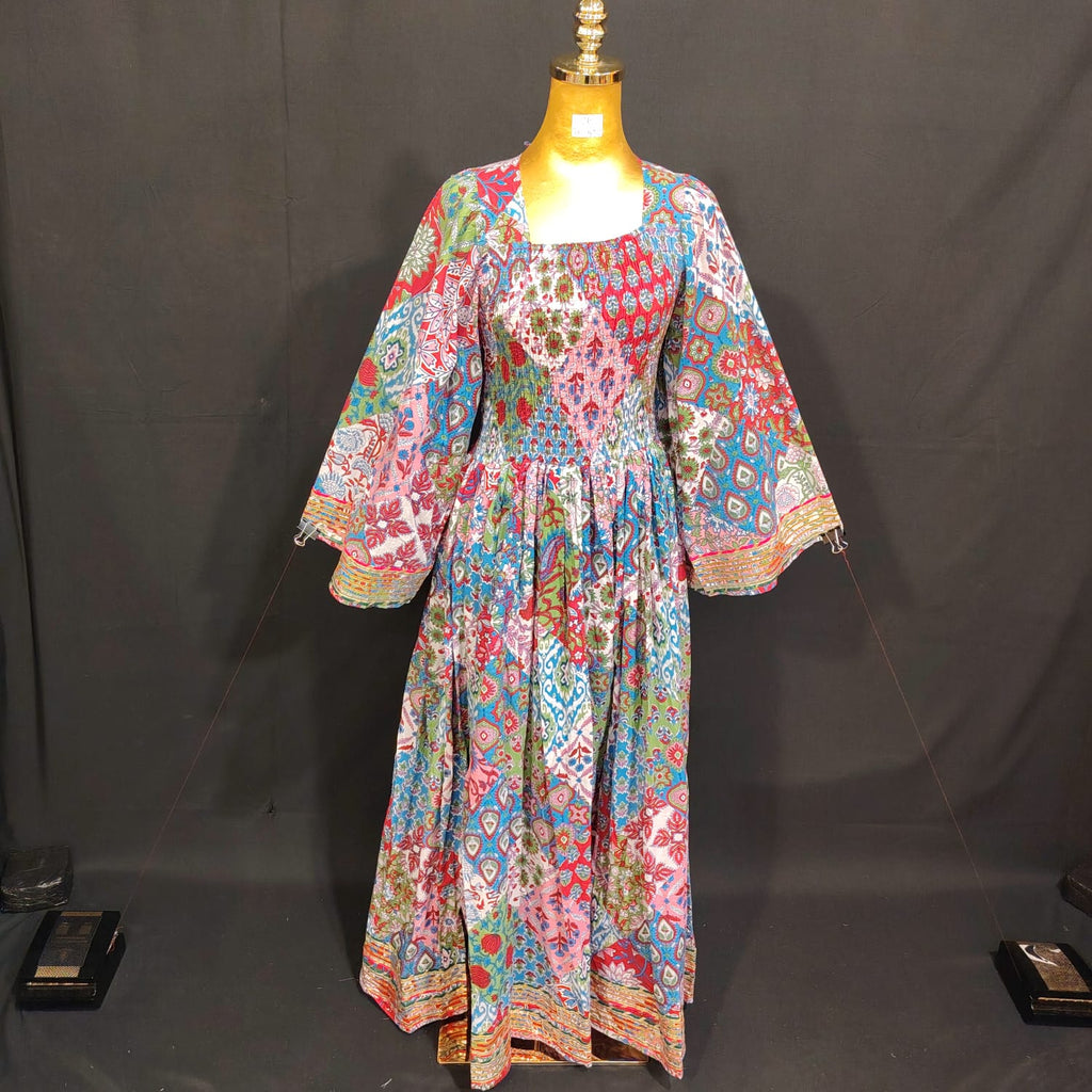 S/M Elzina Printed Cotton Dress 57" Long Jalabiya