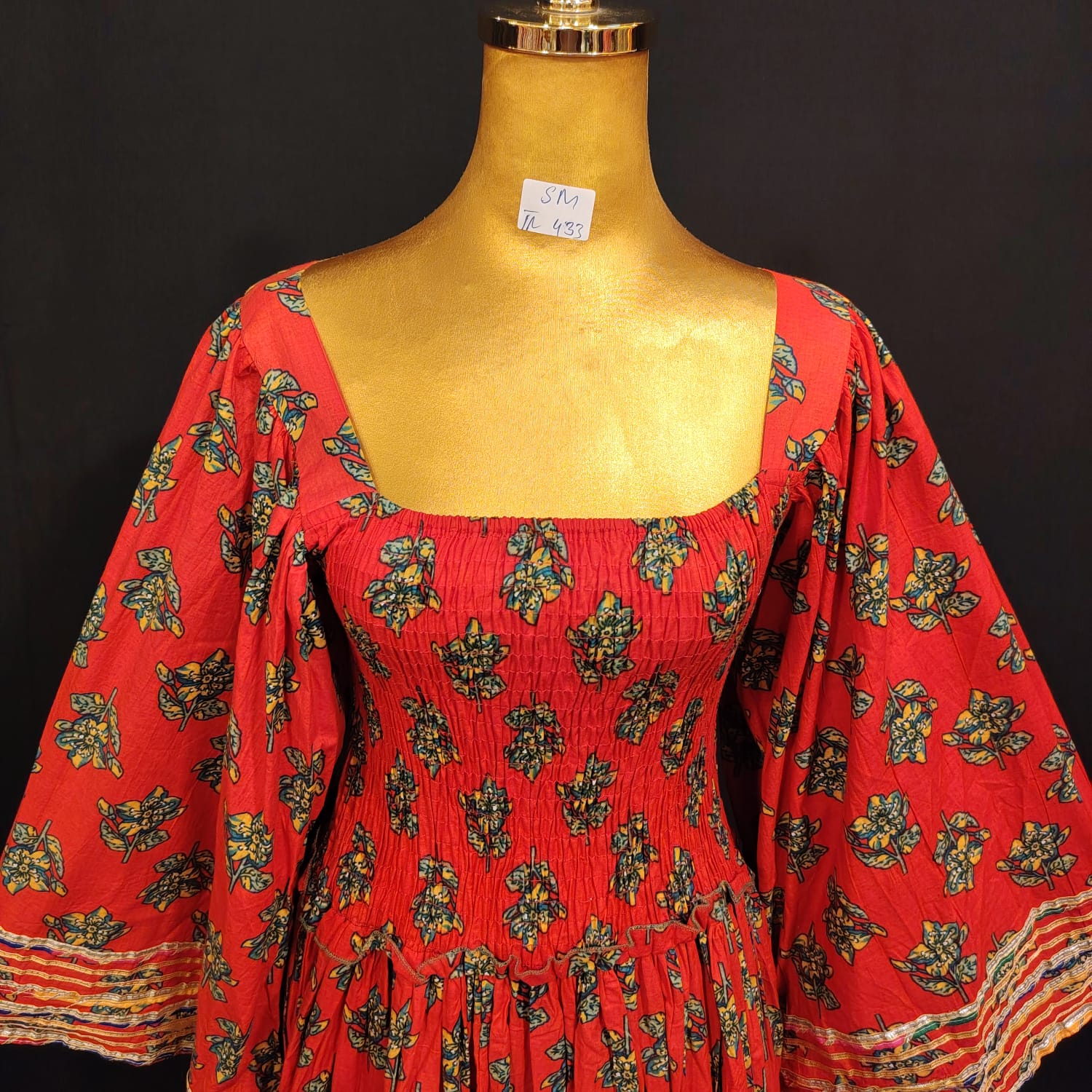 S/M Elzina Printed Cotton Dress 57" Long Jalabiya