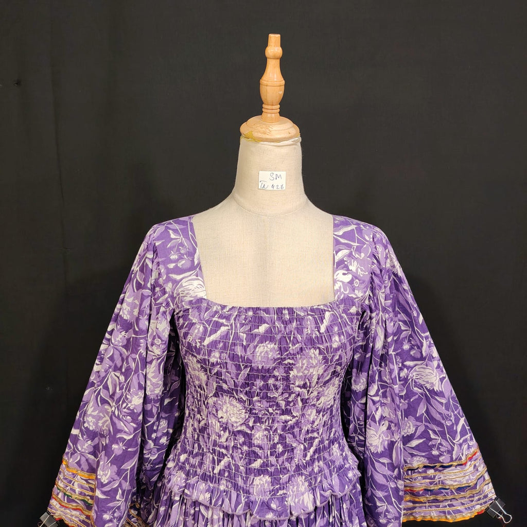 S/M Elzina Printed Cotton Dress 57" Long Jalabiya