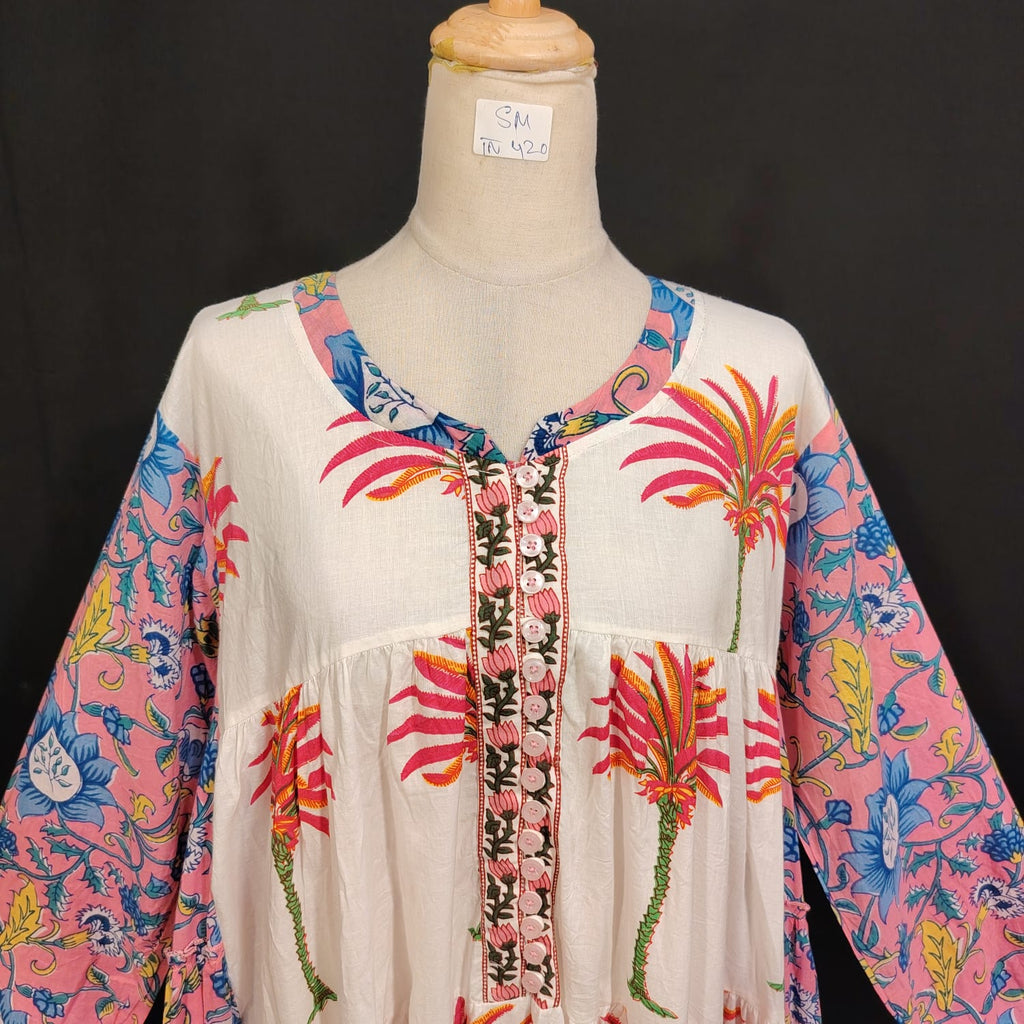 S/M Ebili Printed Cotton Dress 57" Long Jalabiya