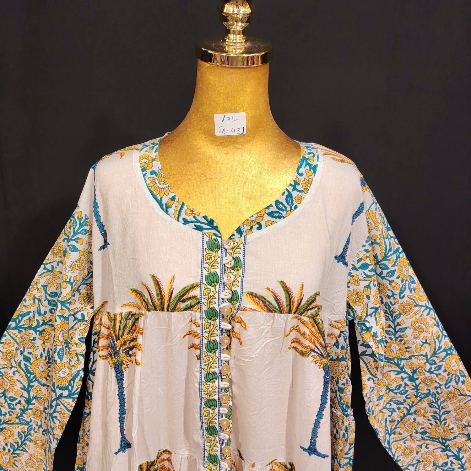 S/M Ebili Printed Cotton Dress 57" Long Jalabiya