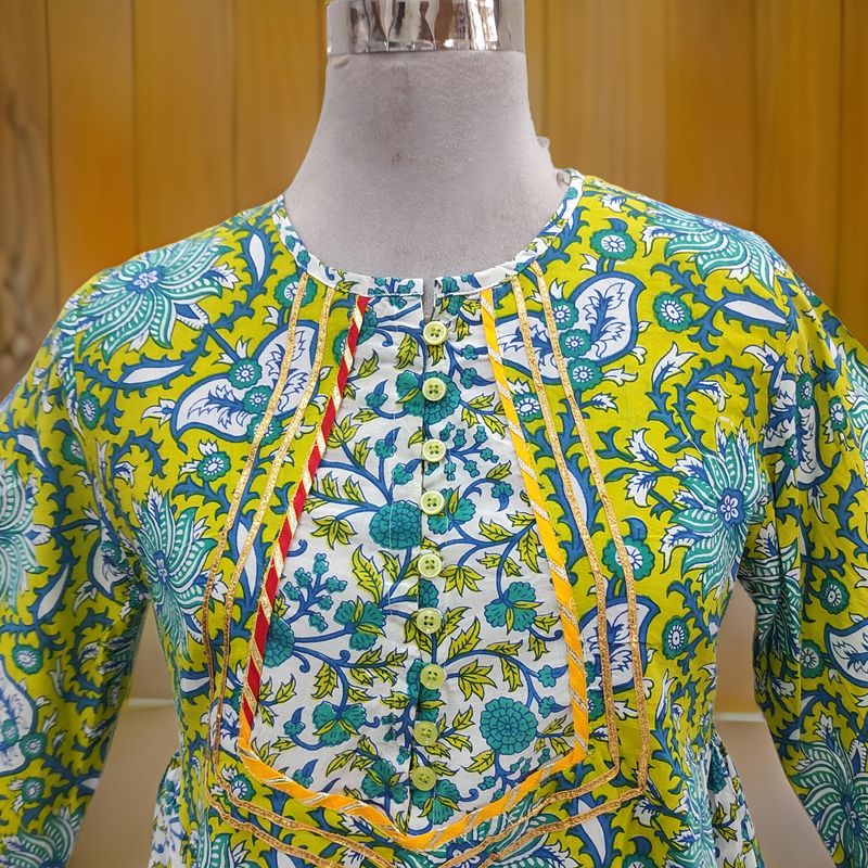 S/M Esah Printed Cotton Dress 57" Long Jalabiya