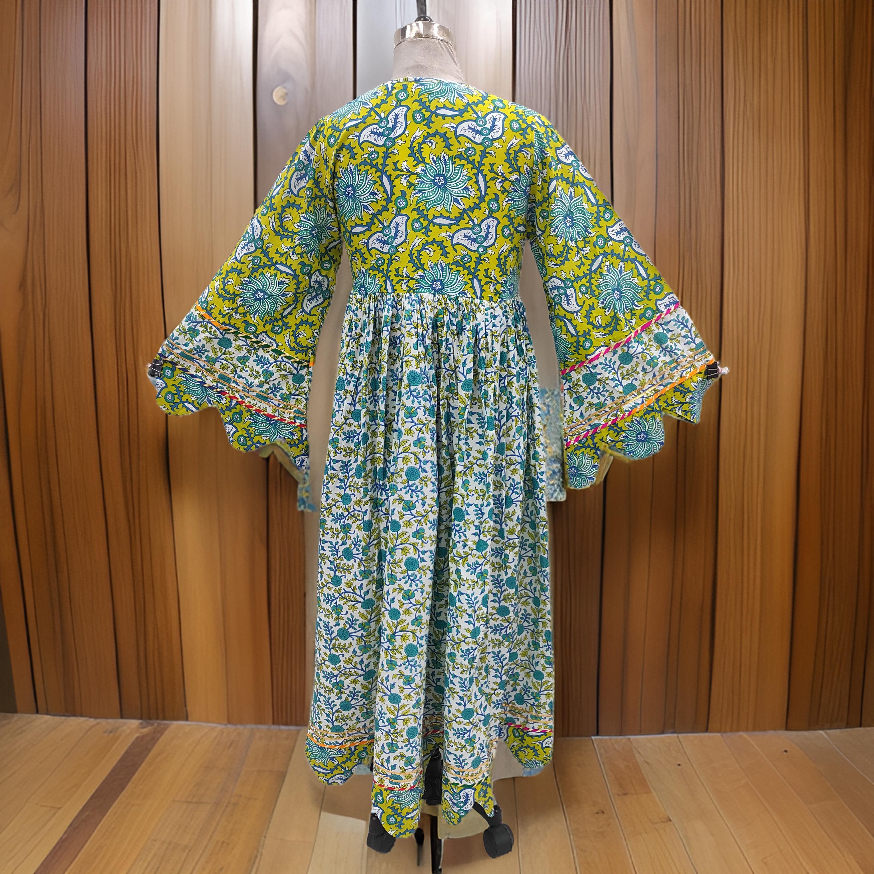 S/M Esah Printed Cotton Dress 57" Long Jalabiya