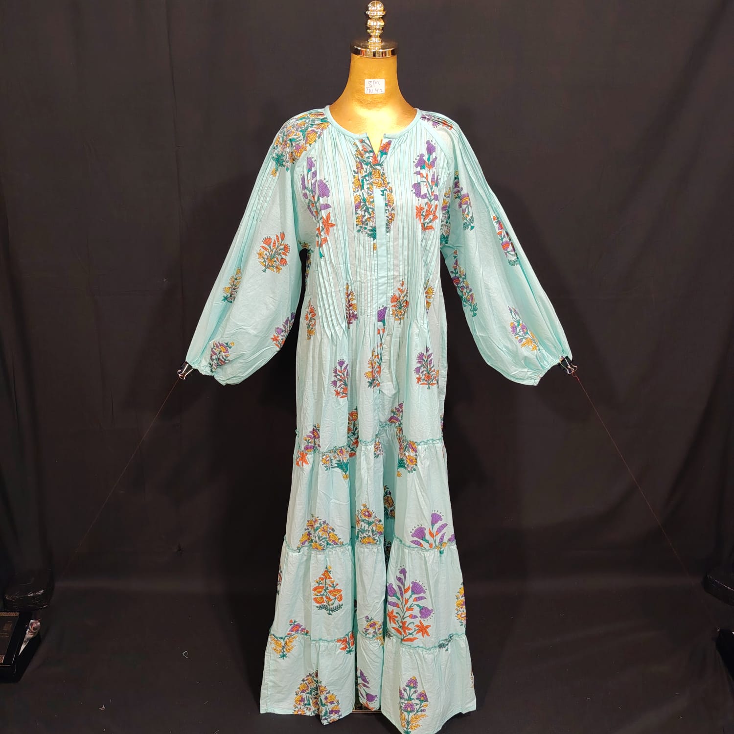 S/M Fawz Printed Cotton Dress 57" Long Jalabiya