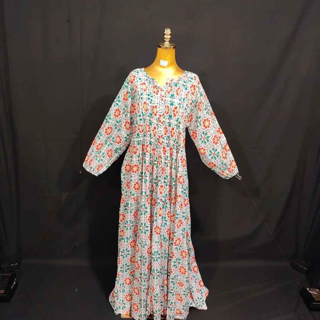 S/M Fawz Printed Cotton Dress 57" Long Jalabiya