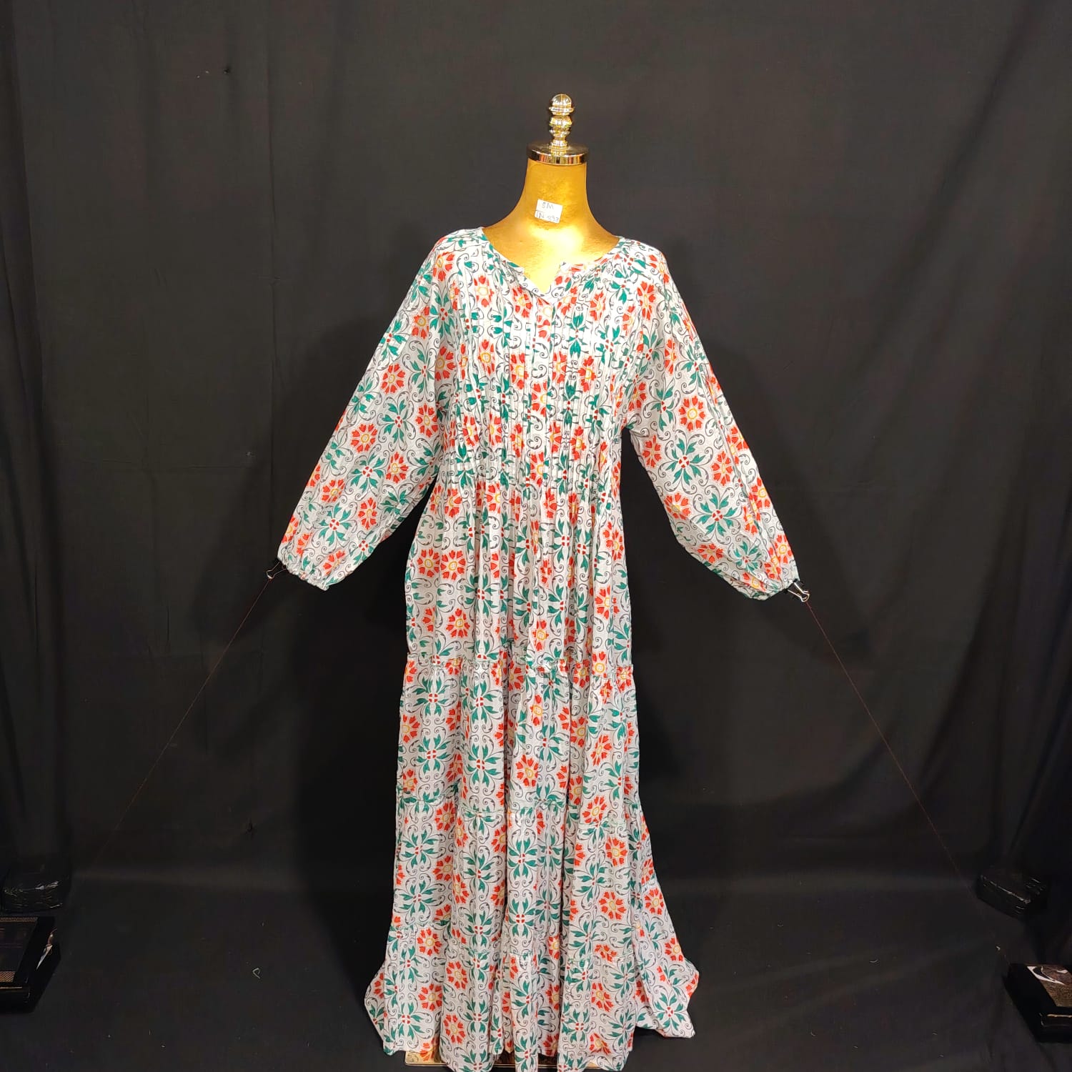 S/M Fawz Printed Cotton Dress 57" Long Jalabiya