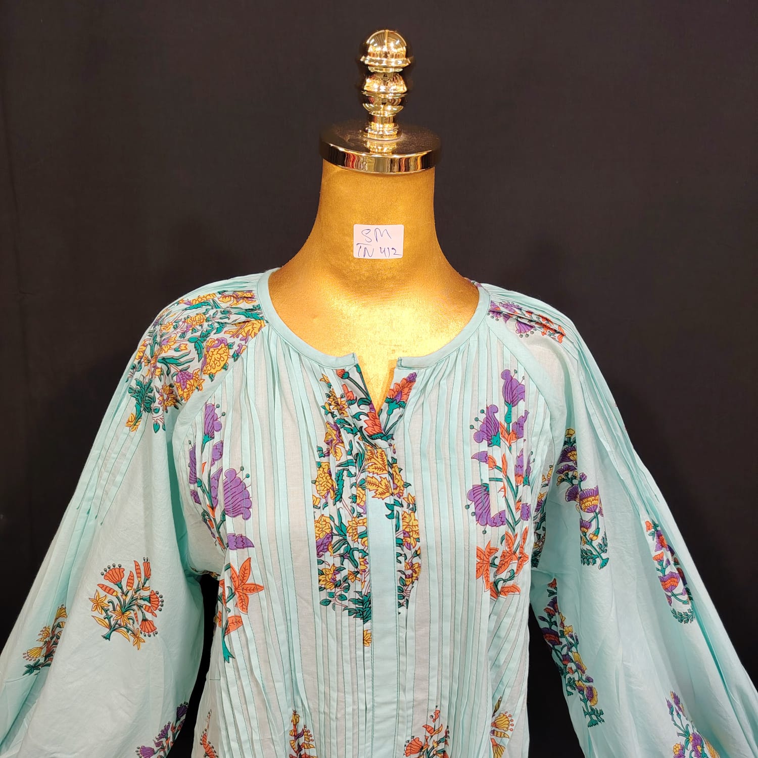 S/M Fawz Printed Cotton Dress 57" Long Jalabiya