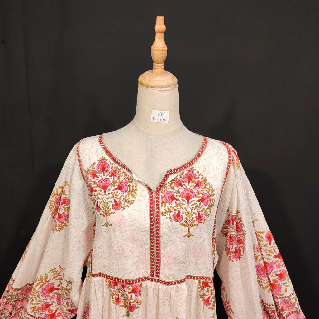 S/M Faiqa Printed Cotton Dress 57" Long Jalabiya
