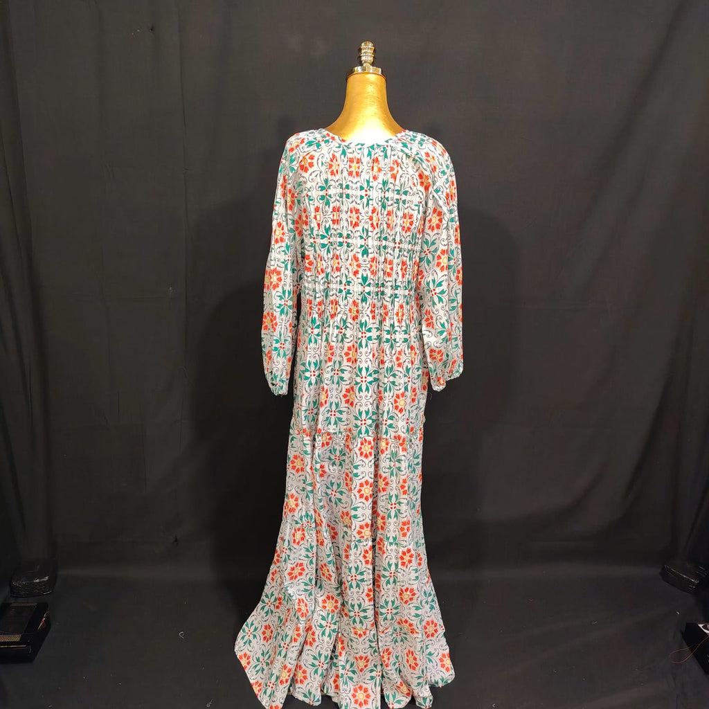 S/M Fawz Printed Cotton Dress 57" Long Jalabiya