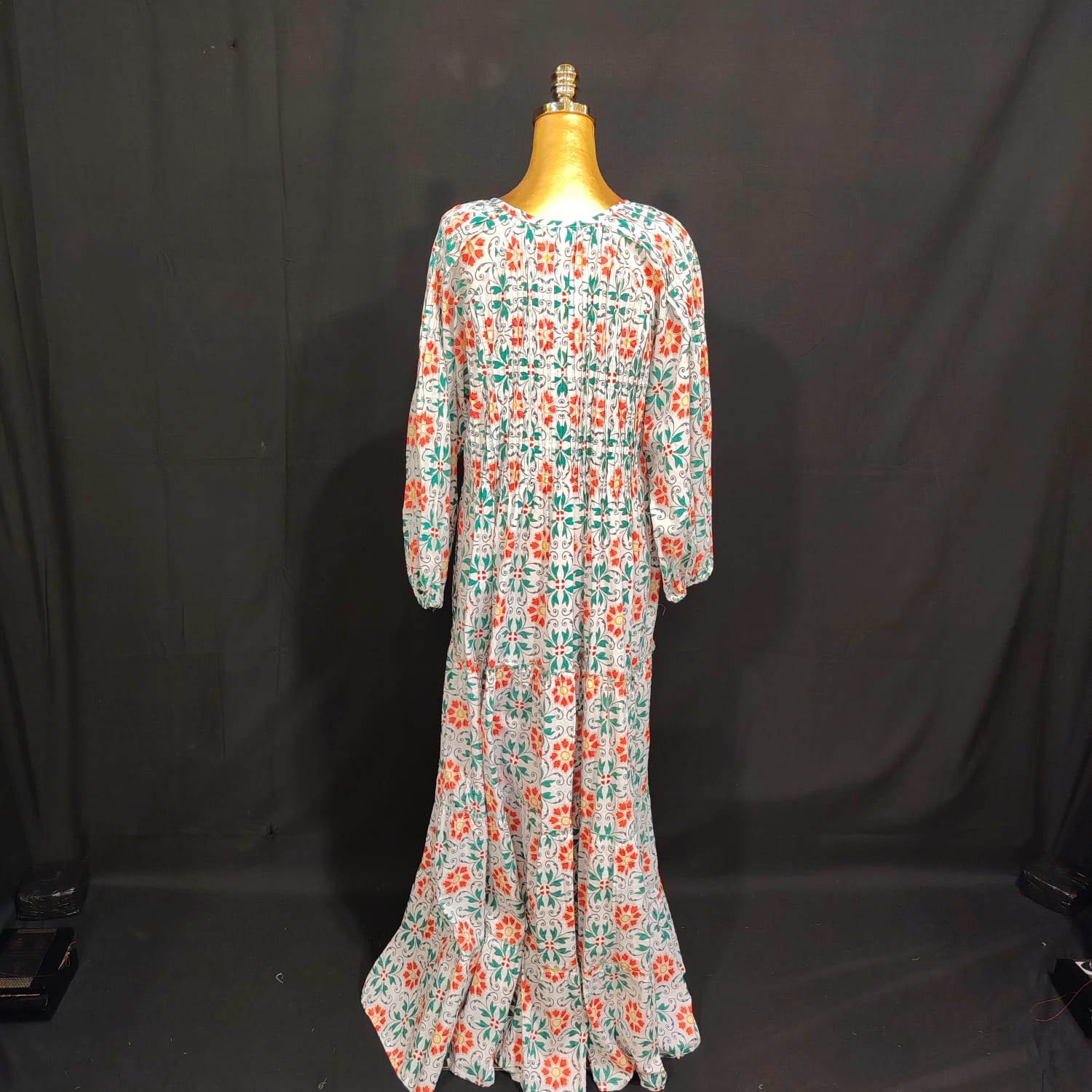 S/M Fawz Printed Cotton Dress 57" Long Jalabiya