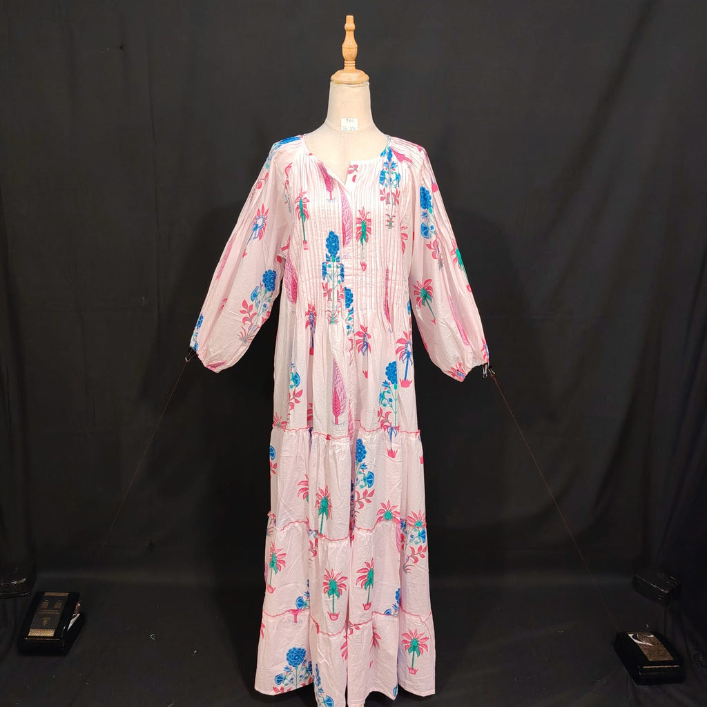 S/M Fawz Printed Cotton Dress 57" Long Jalabiya