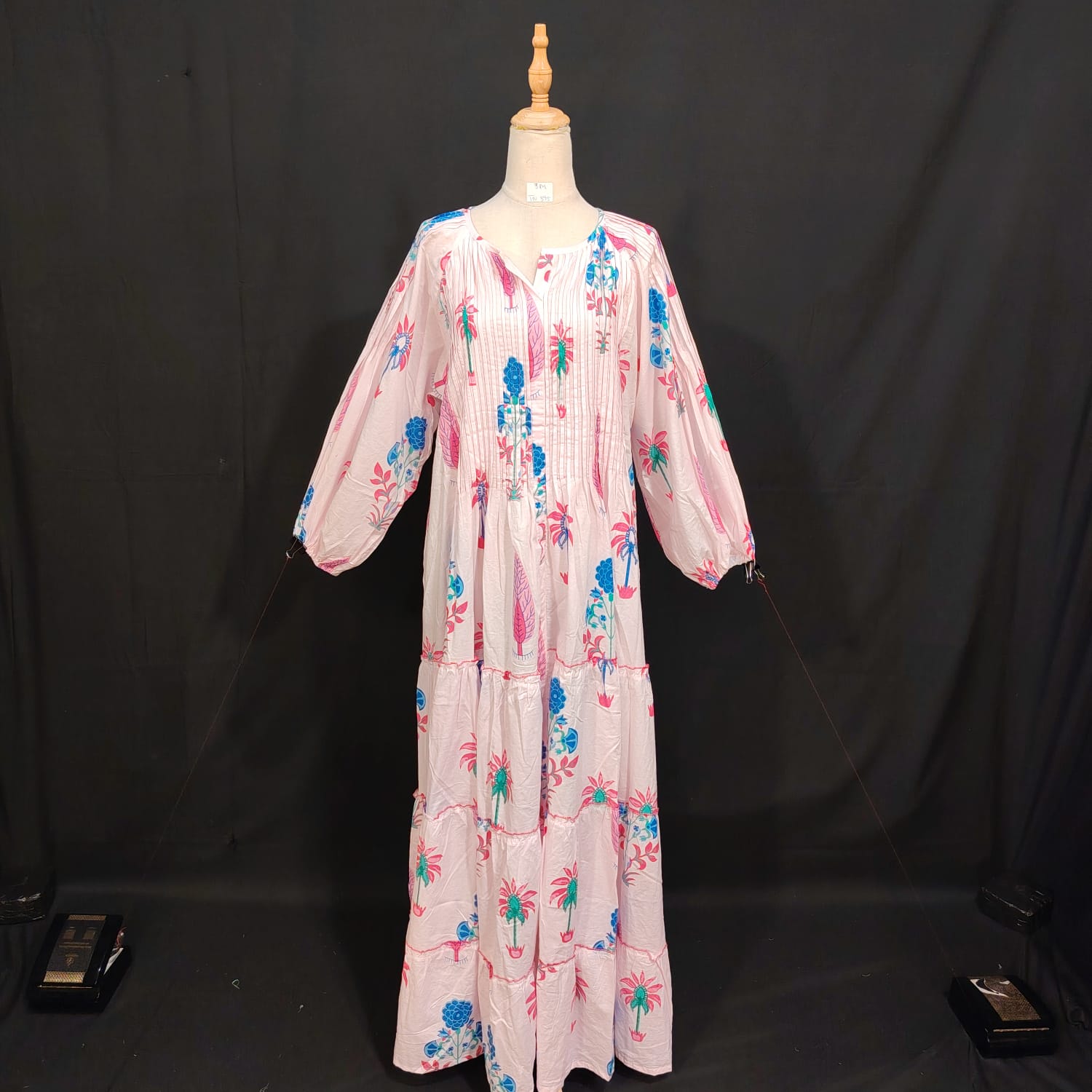 S/M Fawz Printed Cotton Dress 57" Long Jalabiya