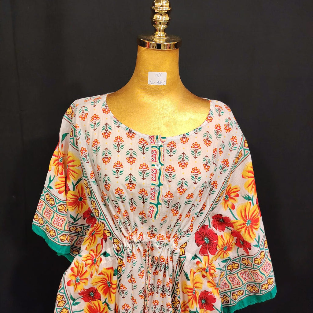 Free size Farasah Printed Cotton Dress 57" Long Jalabiya