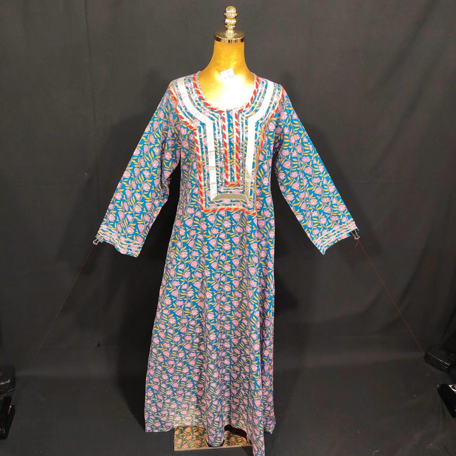 S/M Harisa Printed Cotton Dress 57" Long Jalabiya