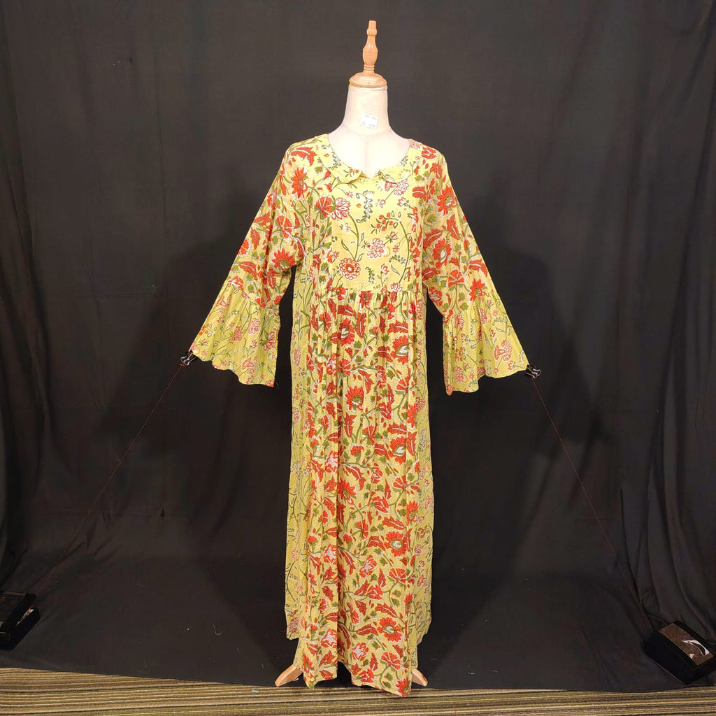 2XL-3XL Husn Printed Cotton Dress 57" Long Jalabiya