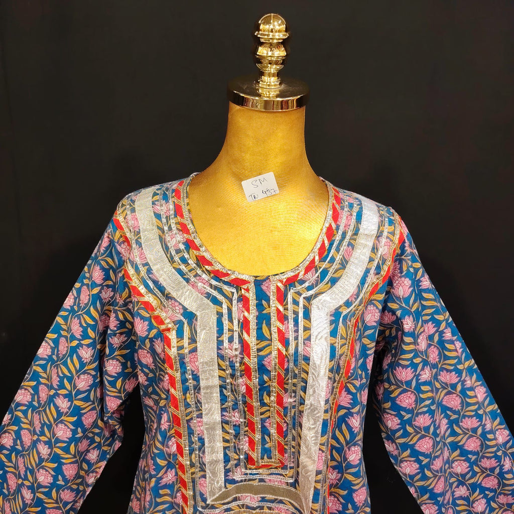S/M Harisa Printed Cotton Dress 57" Long Jalabiya