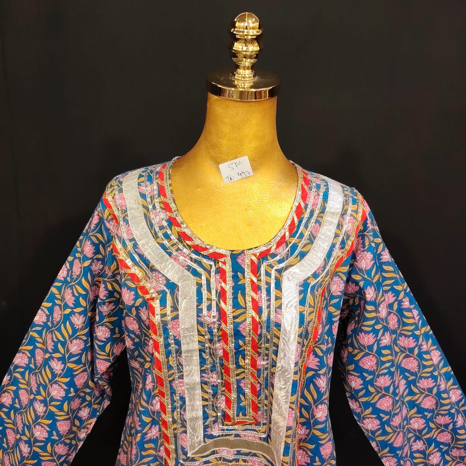 S/M Harisa Printed Cotton Dress 57" Long Jalabiya