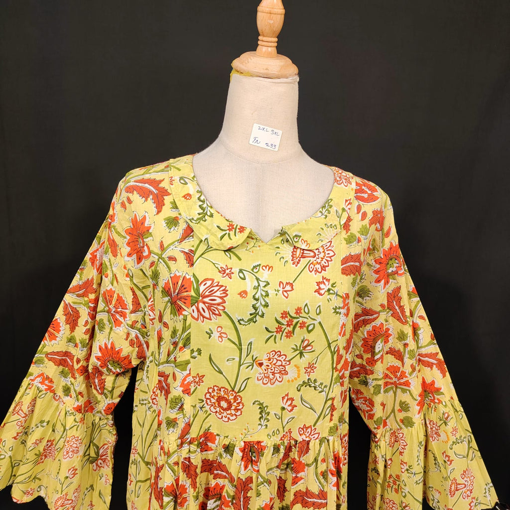 2XL-3XL Husn Printed Cotton Dress 57" Long Jalabiya