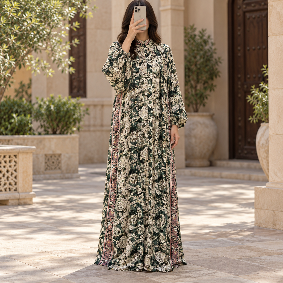 O/S Hiral Silk Crystal Printed Dress 57" Long Jalabiya
