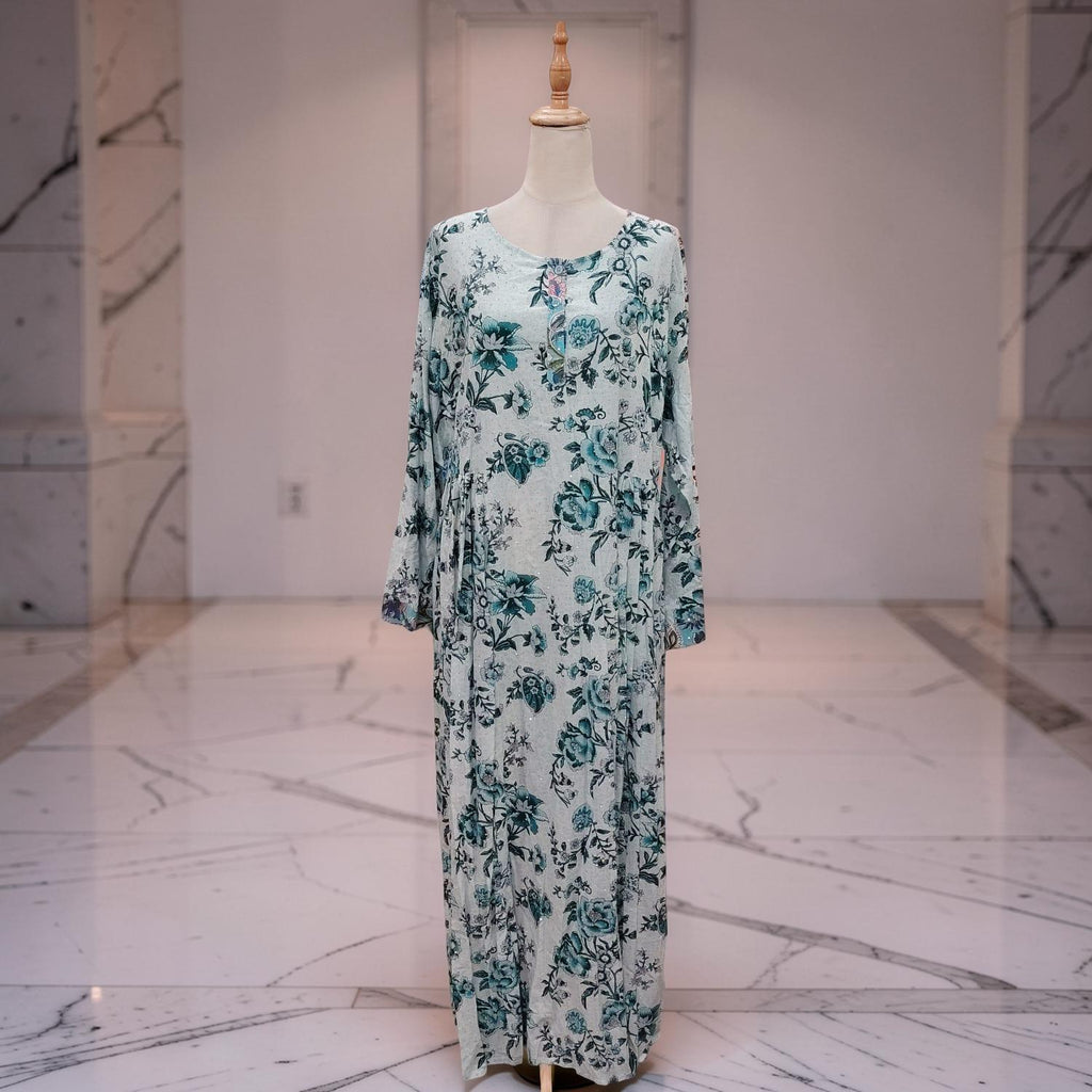 S/M Jasmine Crystal Printed Cotton Dress 57" Long Jalabiya