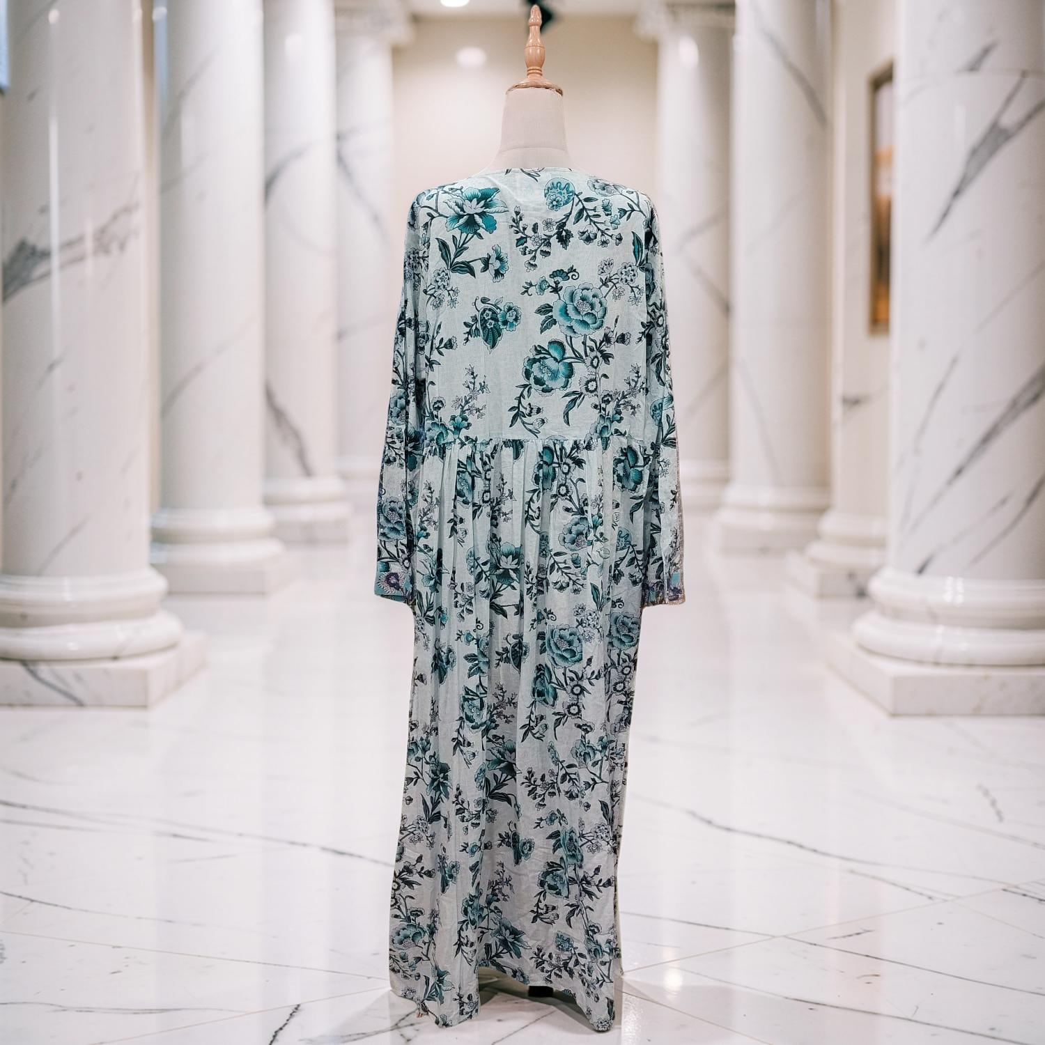 S/M Jasmine Crystal Printed Cotton Dress 57" Long Jalabiya