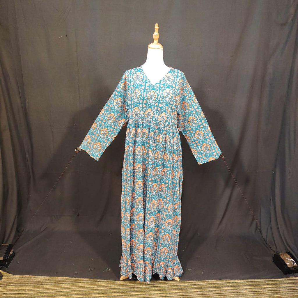 L-XL Kainat Cotton Printed Dress 57" Long Jalabiya
