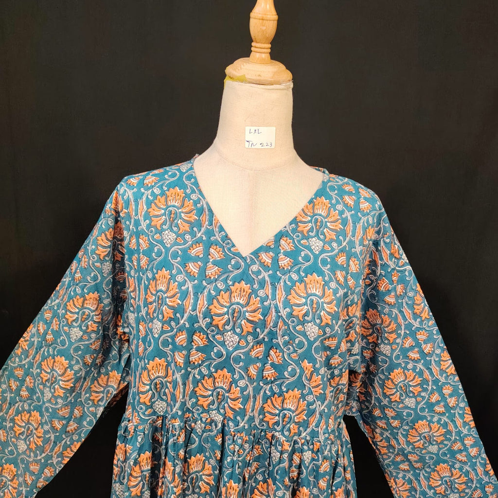 L-XL Kainat Cotton Printed Dress 57" Long Jalabiya
