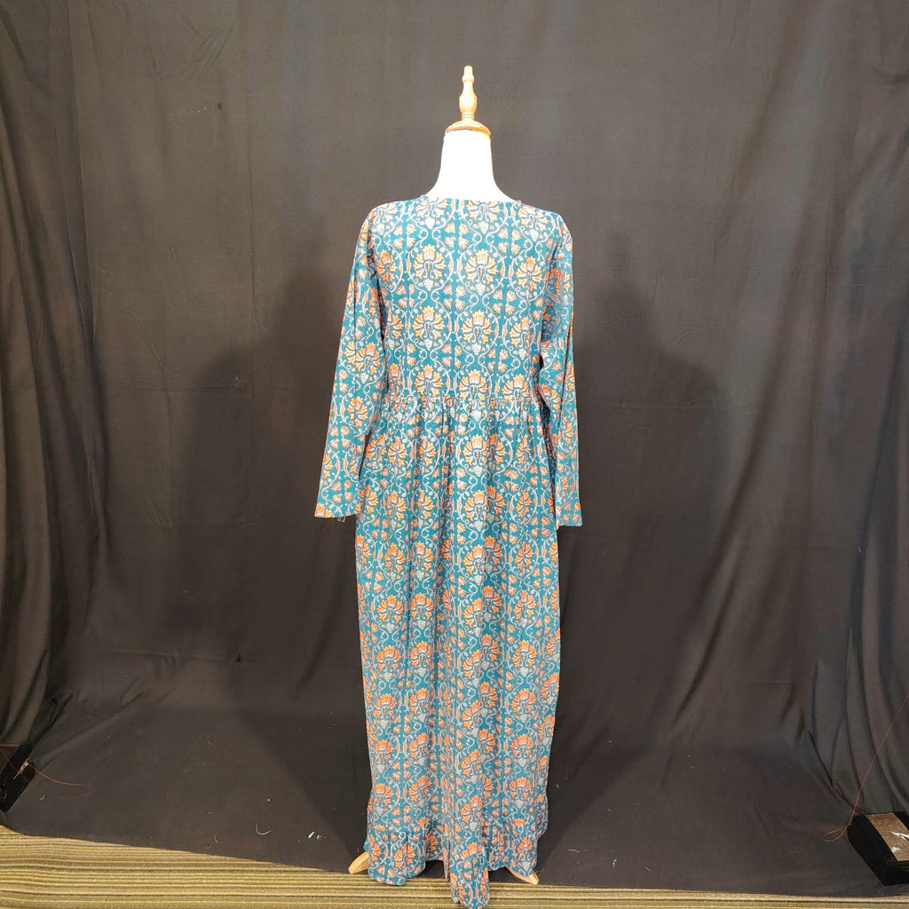 L-XL Kainat Cotton Printed Dress 57" Long Jalabiya