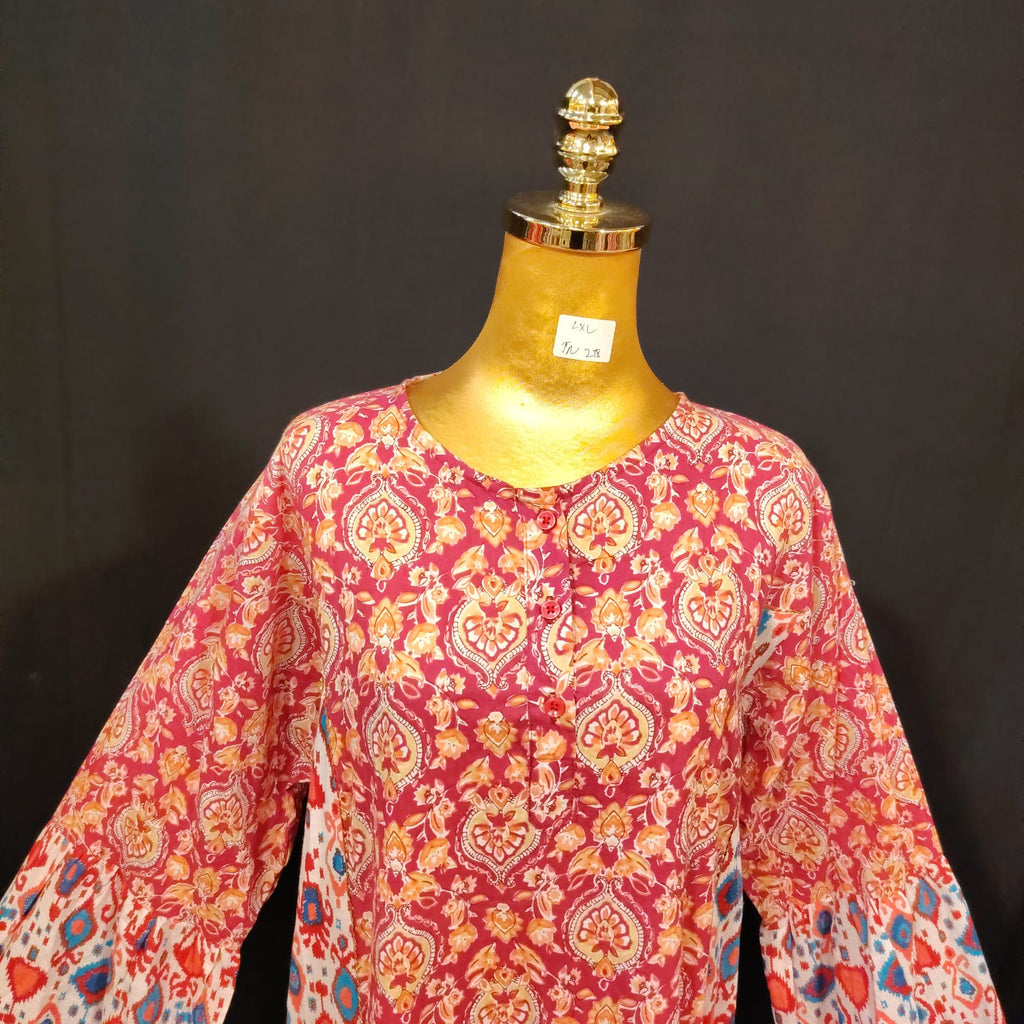 L-XL Marry Cotton Printed Dress 57" Long Jalabiya