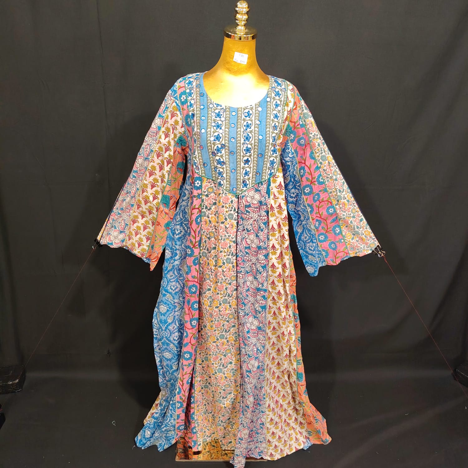 S/M Malaysia Printed Cotton Dress 57" Long Jalabiya